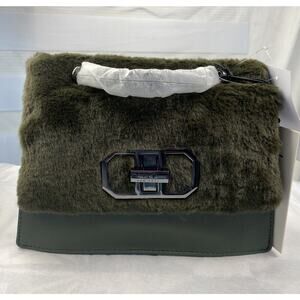 Nicole Miller NY Green Textured Faux Fur Detachable Strap Crossbody Bag